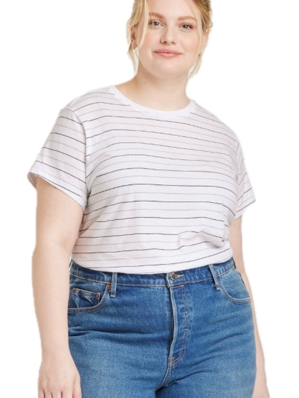 Universal Thread 100% Cotton White Tee with Black & Blue Pinstripes XXL